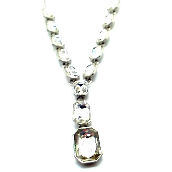 Vintage Monet AB Faceted Crystal Rhinestone Necklace Silver Tone Signed - Picture 11 of 15